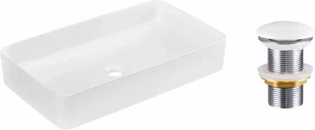 Lavabo rettangolare da appoggio 61x34 cm bianco lucido in ceramica con piletta clic-clac