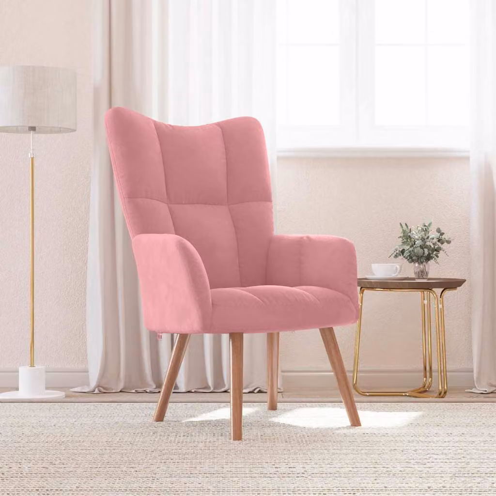 Sedia Relax vidaXL in Velluto Rosa con Braccioli e Design Moderno