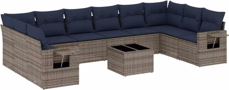 Set Divani da Giardino 11 pz con Cuscini Grigio in Polyrattan