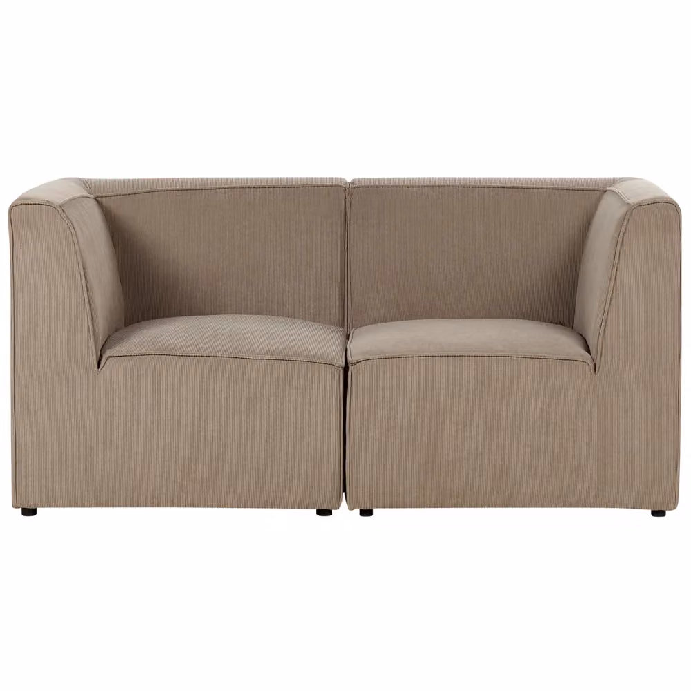 Divano modulare Beliani beige in velluto con funzione letto e pouf coordinato per soggiorno – 2