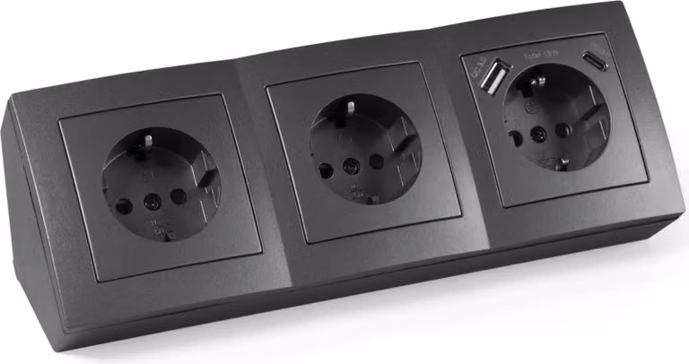 Blocco presa McPower "Flair", antracite, opaco, contatto di terra a 3 vie + USB-C / USB-A
