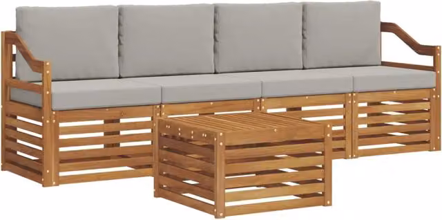 Set di divani da esterno 5 pz Grigio Naturale e Chiaro 3374346