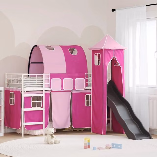 Struttura del letto loft per bambini-Giroletto per bambini Bianco e Rosa 90 x 190 cm 269765