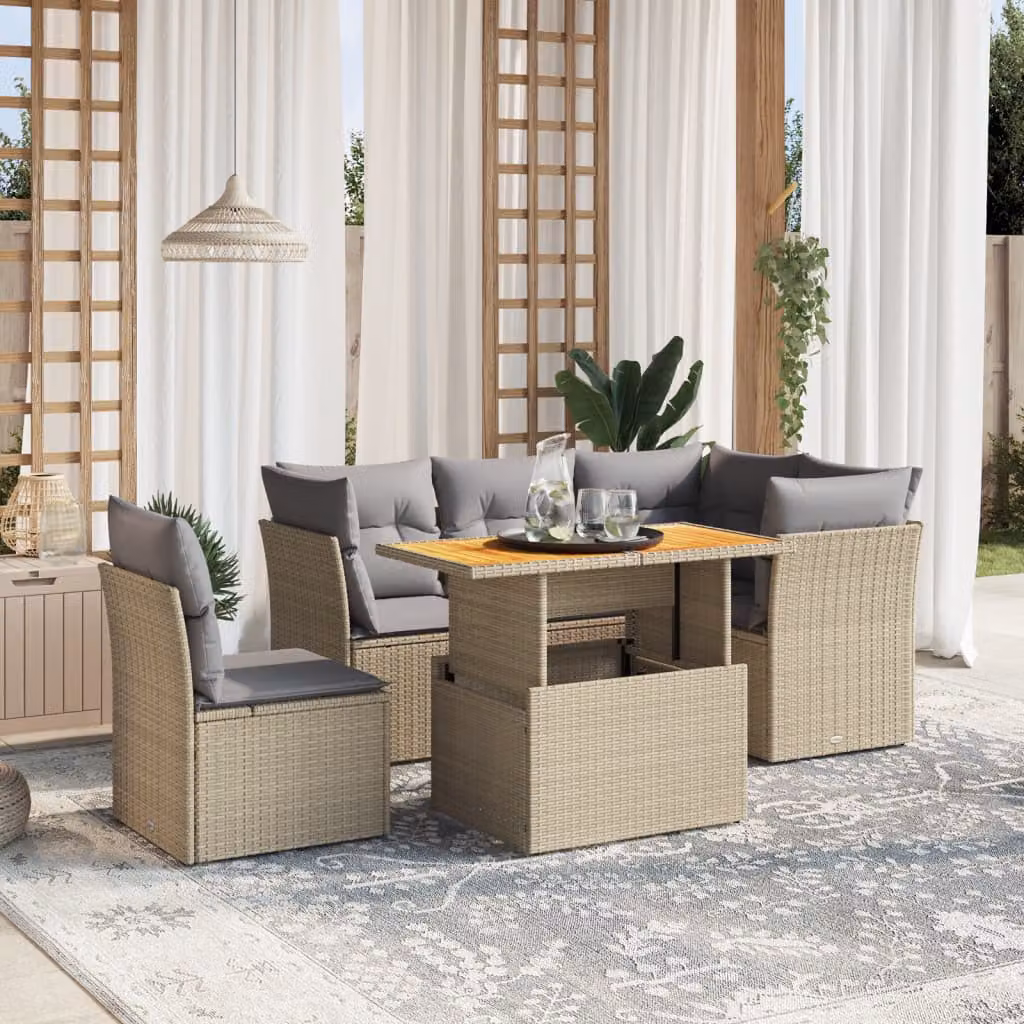 Set Divano da Giardino a L vidaXL con Cuscini Beige e Tavolino, Design Moderno in Polyrattan e Legno di Acacia – 1