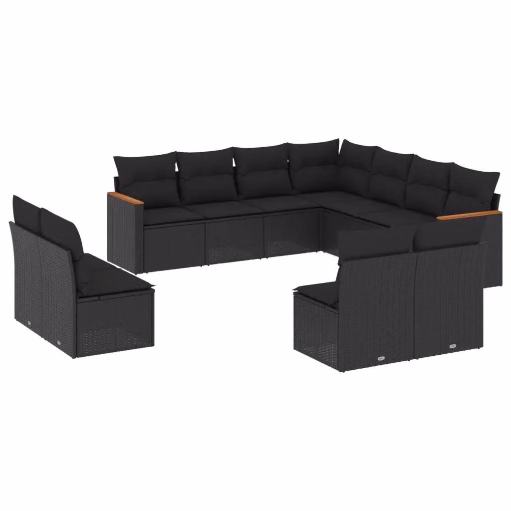 vidaXL Set Divani da Giardino a L 11 pz in Polyrattan Nero con Cuscini Imbottiti e Rivestimenti Rimovibili – 2
