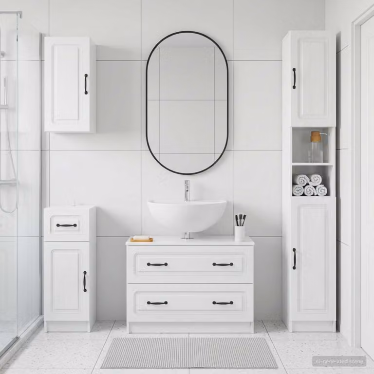 Set di mobili da bagno moderno vidaXL UTRECHT in 4 pezzi bianco lucido con mobile sottolavabo e pensile a parete
