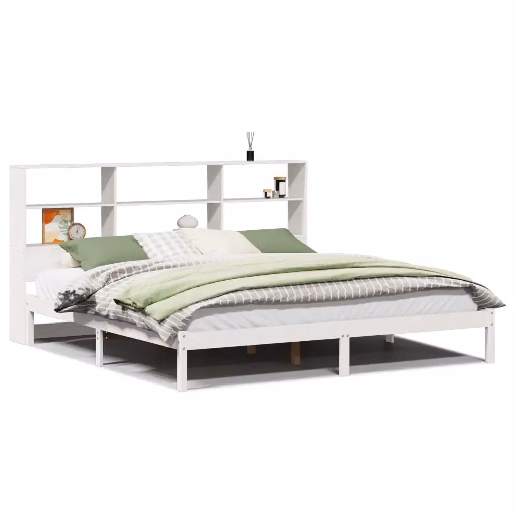 Letto con libreria e scomparti laterali vidaXL in legno di pino bianco L/P/H: 228.5 x 186.0 x 110.0 cm – 2