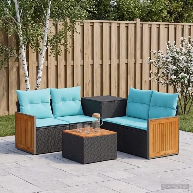 Set di divani 6 pz Nero e Blu 55 x 55 x 37 cm 3447708