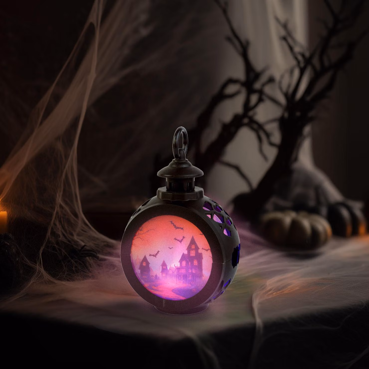 Decorazione luminosa a tema Halloween - castello - da appendere - LED - 8,5 x 13,5 cm