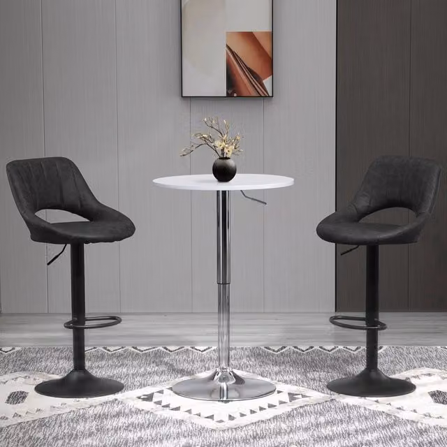 Set di 2 sgabelli da bar OKWISH girevoli regolabili in altezza con poggiapiedi in similpelle grigia L/P/H: 44 x 49 x 90-110 cm