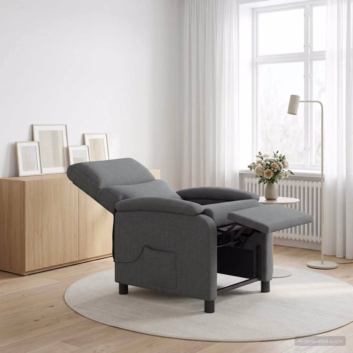 Poltrona relax reclinabile vidaXL in tessuto grigio con braccioli per soggiorno e ufficio