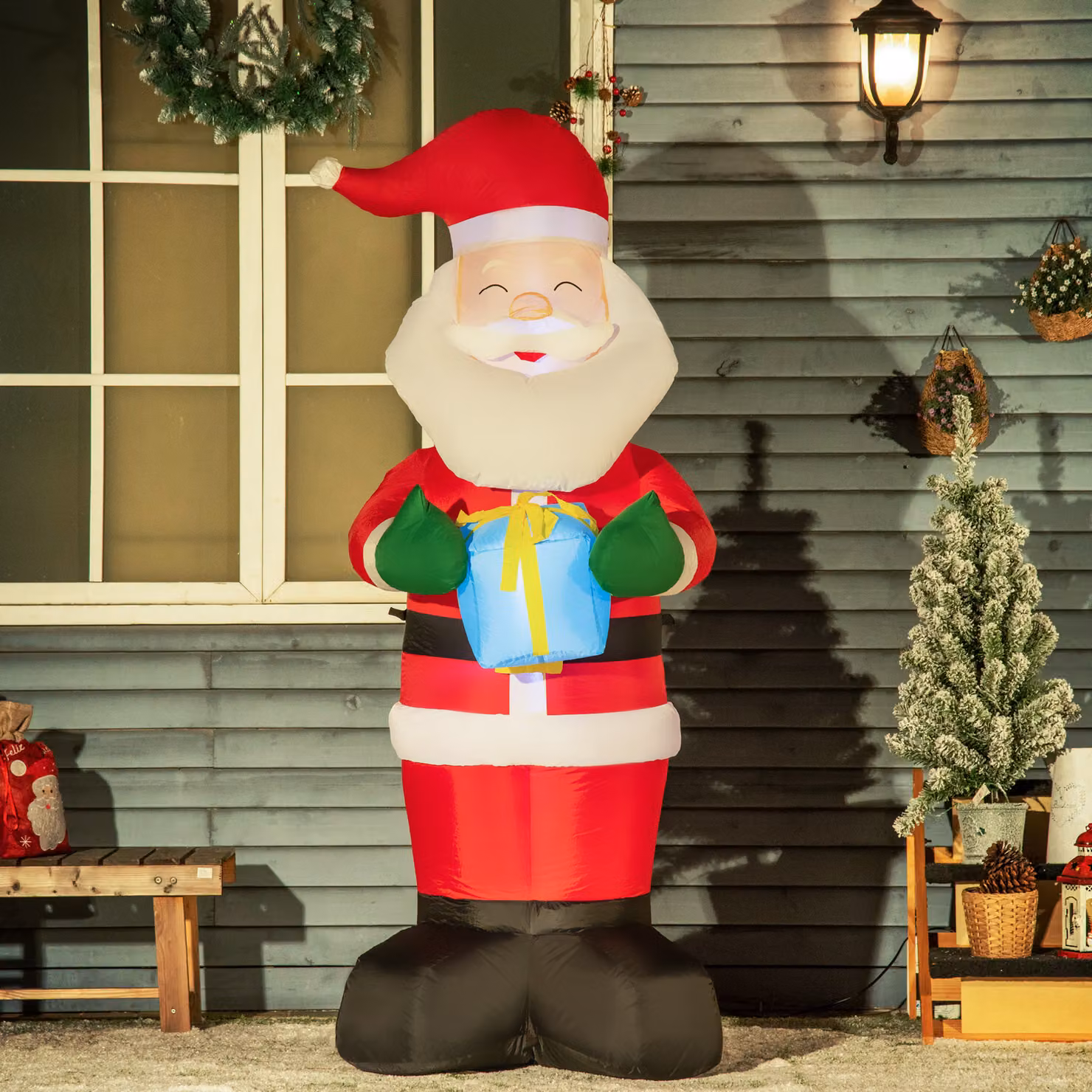 Outsunny Babbo Natale Gonfiabile con Regalo e 3 Luci LED, Rosso, H 184 x L 77 x P 68 cm – 2