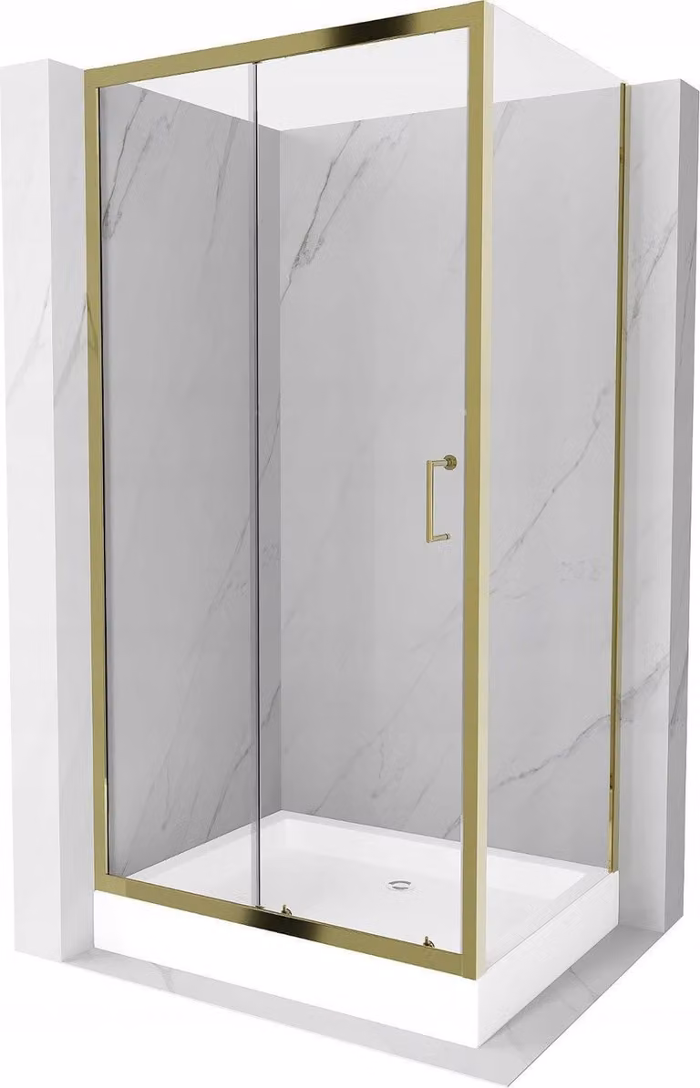 Mexen Apia cabina doccia scorrevole 100 x 80 cm, trasparente, oro + piatto doccia Rio - 840-100-080-50-00-4510