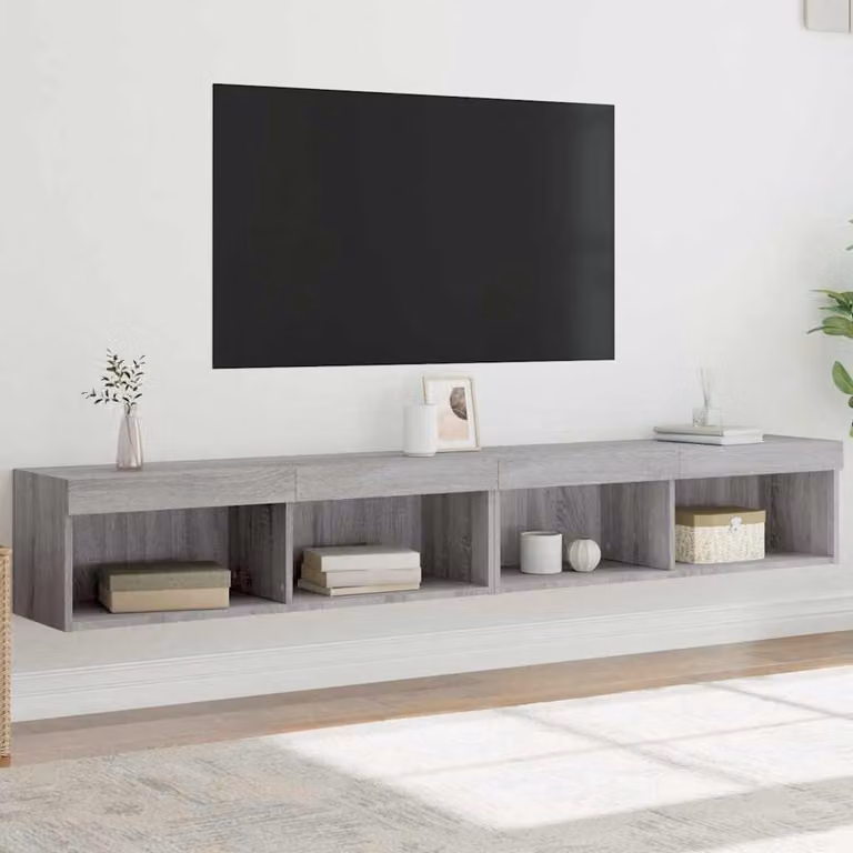 Set di 2 mobili TV moderni vidaXL con luci LED integrate, colore grigio, L/P/H: 100 x 30 x 30 cm