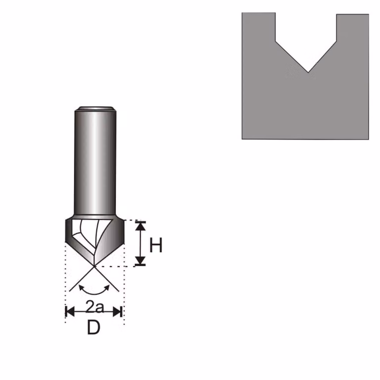 Fresa per scanalature V T8 D25,4 H25,4 mm a90st.