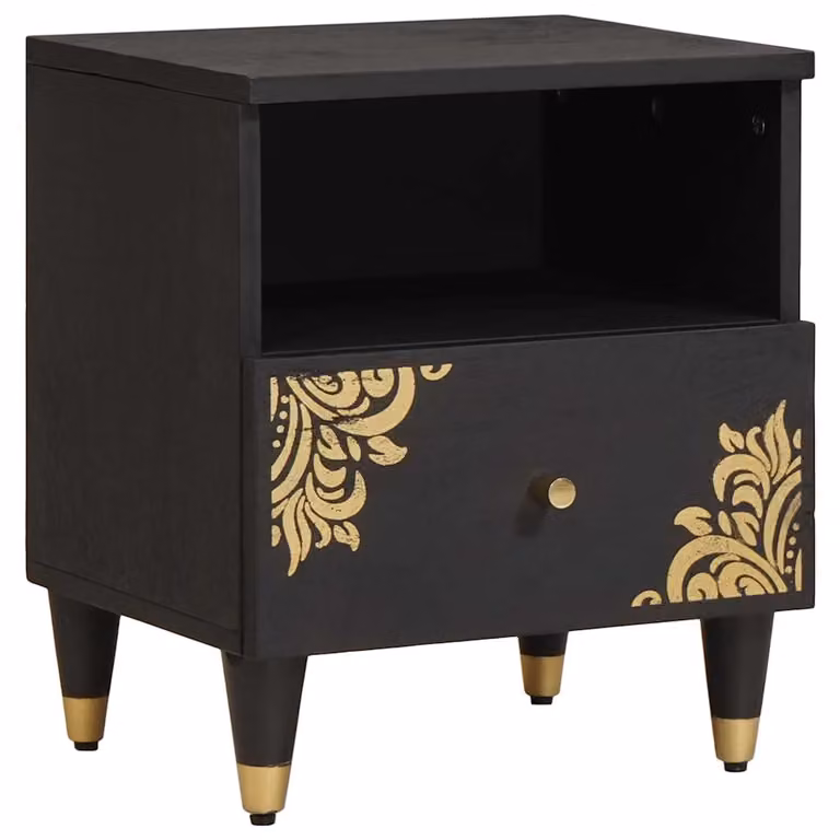Armadio da Notte vidaXL in Legno di Mango Massello Nero e Marrone L 40 cm, P 33 cm, H 46 cm