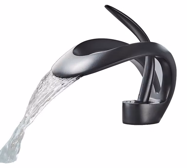 Miscelatore per lavabo, erogatore a cascata, monocomando, finitura nera opaca