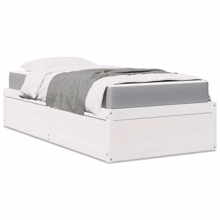 Letto con Materasso vidaXL in Legno Massello di Pino Bianco e Grigio L/P/H: 200 x 90 x 37 cm