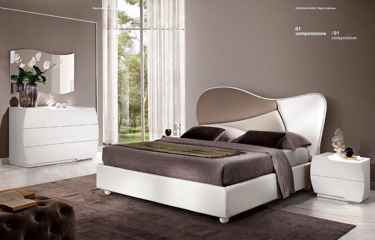 Schlafzimmer Bett Nachttisch Kommode Spiegel Garnitur Weiß Modern Luxus Set 5tlg