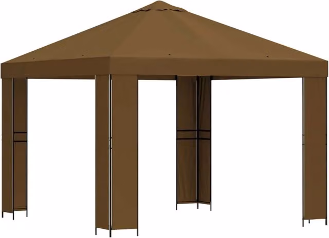 Gazebo | Pergolato 3 x 3 m Tortora Poliestere e Acciaio 190 gsm