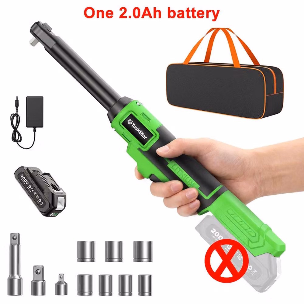 Chiave a cricchetto a batteria - Chiave a cricchetto elettrica da 9,5 mm - 21 V - Coppia di serraggio 70 Nm - Motore brushless - 0–320 giri/min - Lampada di lavoro a LED - 1 batteria da 2,0 Ah