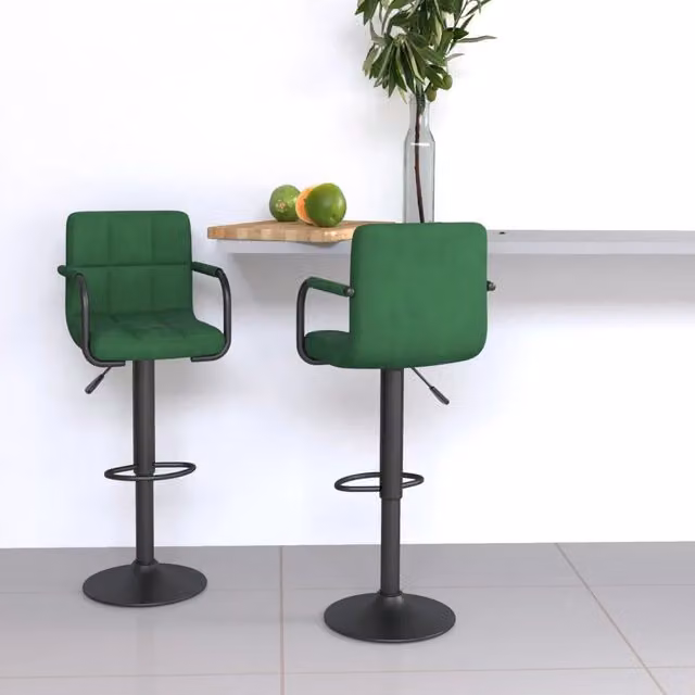 Set di 2 sgabelli da bar vidaXL in velluto verde scuro con base girevole a 360 gradi e struttura in metallo nero