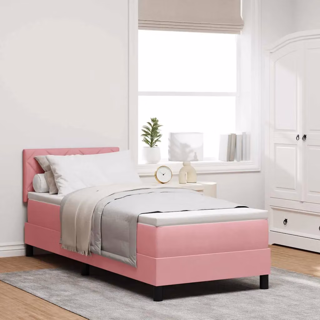 Letto a molle con illuminazione LED sottostante vidaXL in velluto rosa L 80 cm x P 200 cm