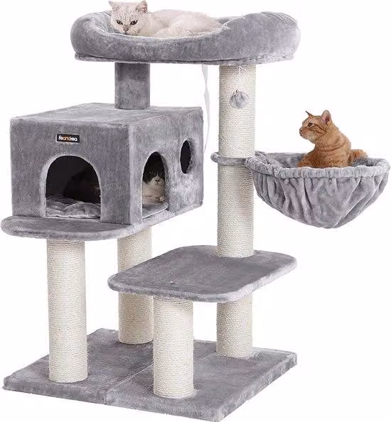 Famanu Katzenbaum Kratzbaum: Arredamento per gatti con amaca e una graziosa casetta per gatti