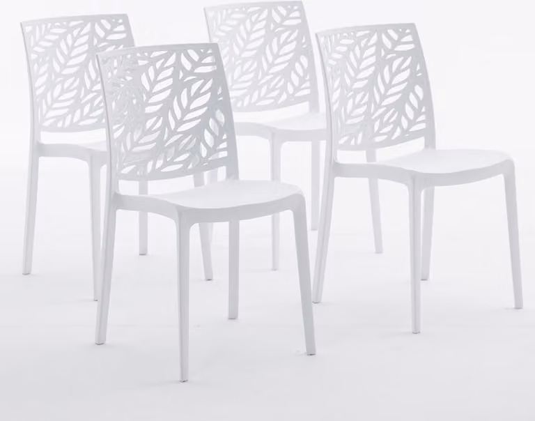 set di 4 sedie impilabili in polipropilene con fibre di vetro per esterni e giardini, bar e ristoranti, cucine dal design moderno - DAFNE - Bianco