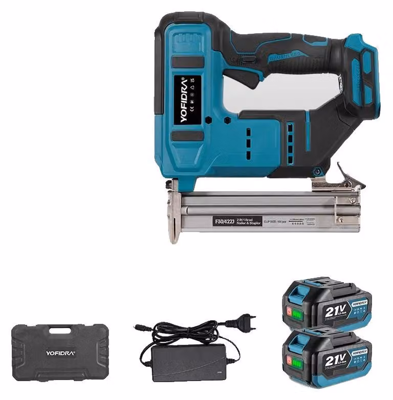Pistola per chiodi a batteria, design 2-in-1, motore brushless, set di 2 batterie
