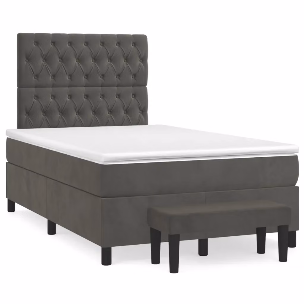 vidaXL Giroletto a Molle con Materasso Ibrido in Velluto Grigio, L/P/H: 120 x 200 cm – 2