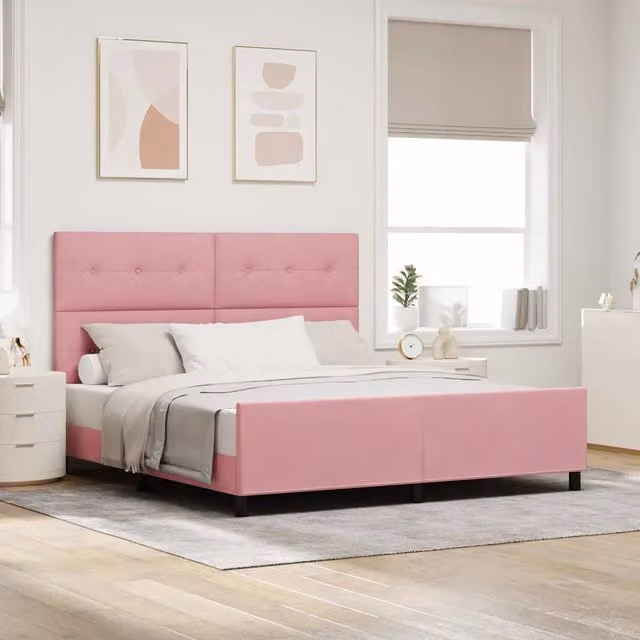 Letto a molle con testiera in velluto rosa vidaXL L/P/H: 180 x 200 x 207 cm