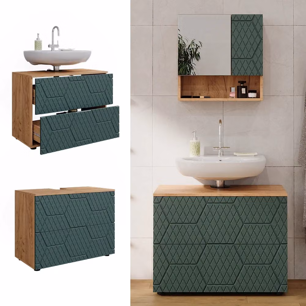 Mobiletto Irma Verde Vicco con 2 cassetti per bagno, L: 80 cm, P: 58.6 cm, H: 41 cm – 2