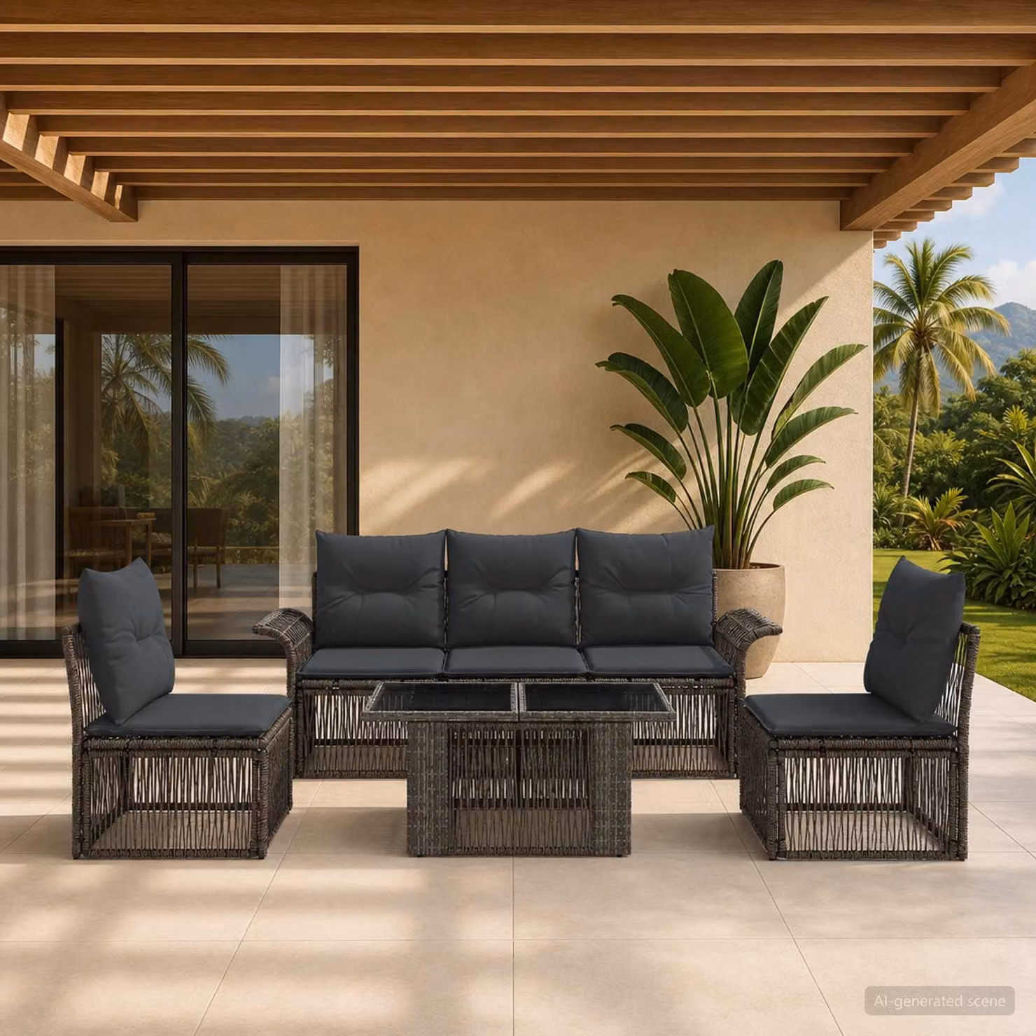 Set Divano da Giardino vidaXL in Polyrattan 6 Pezzi con Cuscini Grigio e Antracite