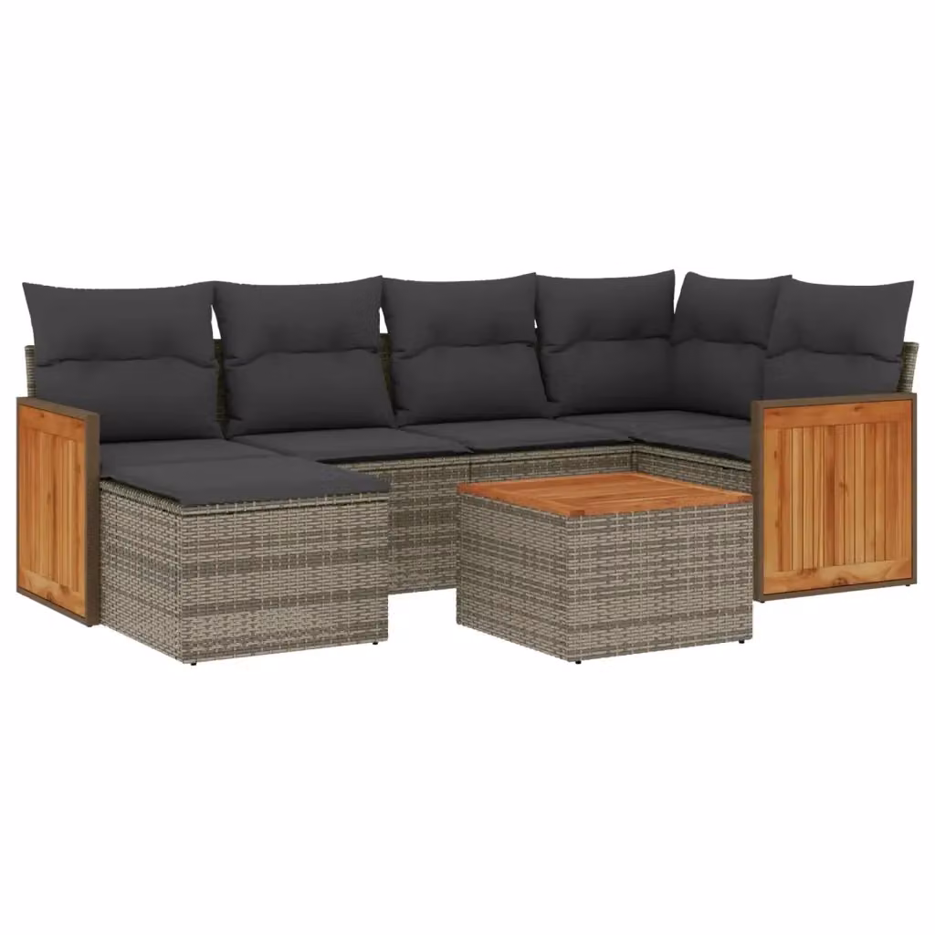 Set Divani da Giardino vidaXL 7 pz in Polyrattan Grigio con Cuscini e Tavolino da Esterno a Forma di L – 2