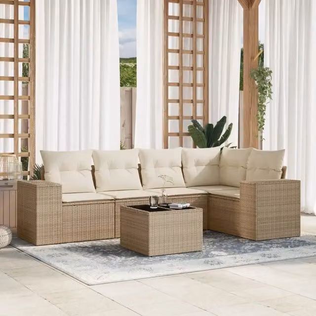 Set Divano da Giardino 6 pz con Cuscini Beige in Polyrattan 3254875