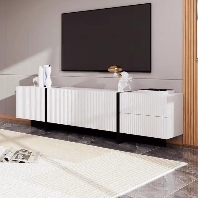 Mobile TV 190x35x45 cm con 3 ante e 2 cassetti in MDF e pannelli di particelle bianco e nero