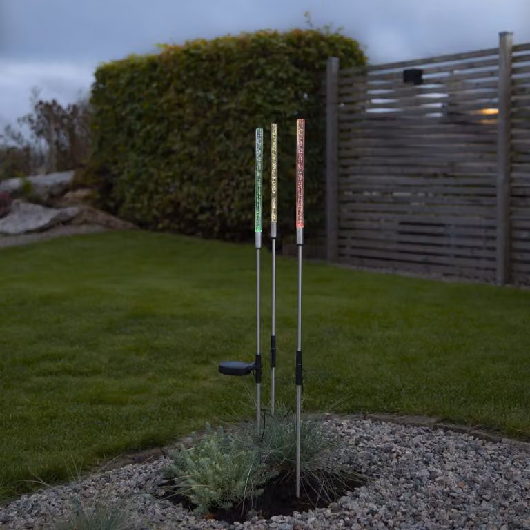 Asta solare a LED "Bubbly", set di 3, acciaio inox/acrilico
