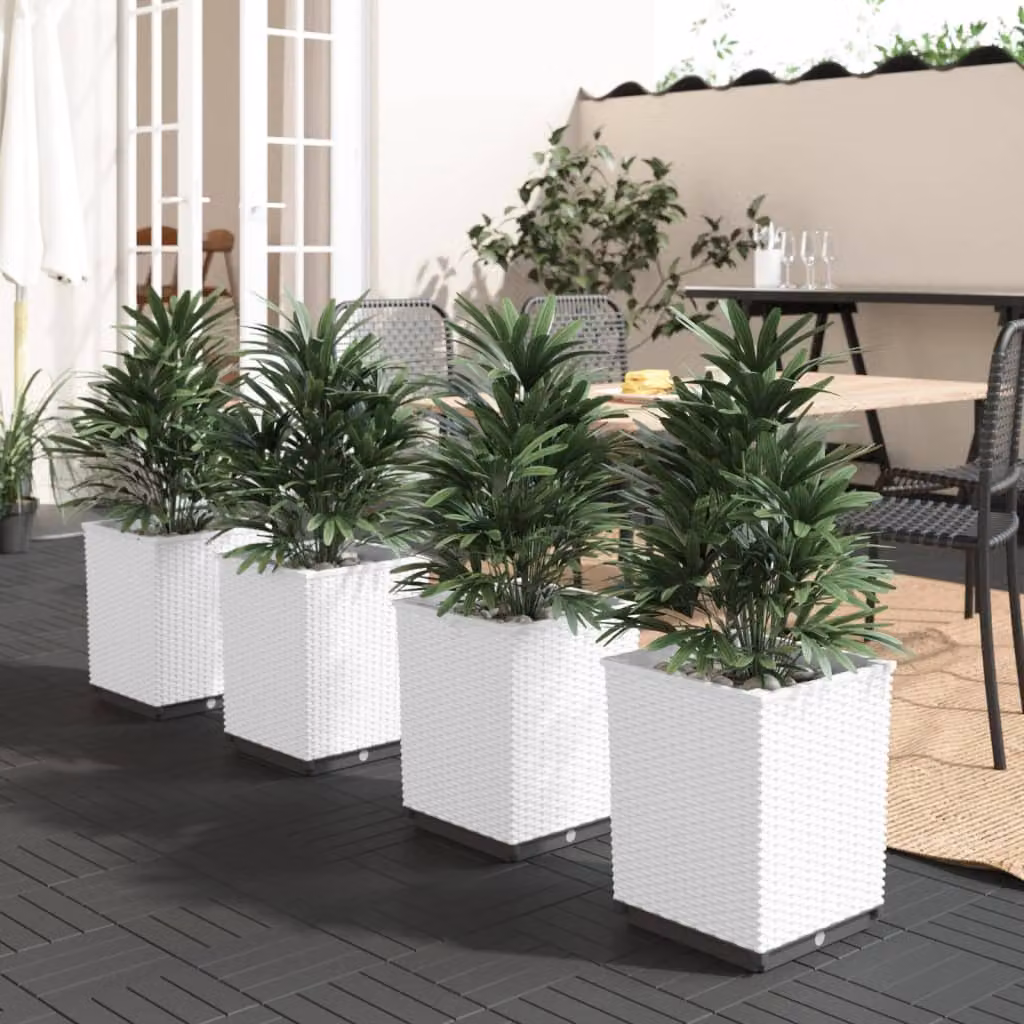 Set di 4 fioriere bianche vidaXL in polipropilene per giardino ornamentale, L/P/H: 30 x 30 x 37 cm