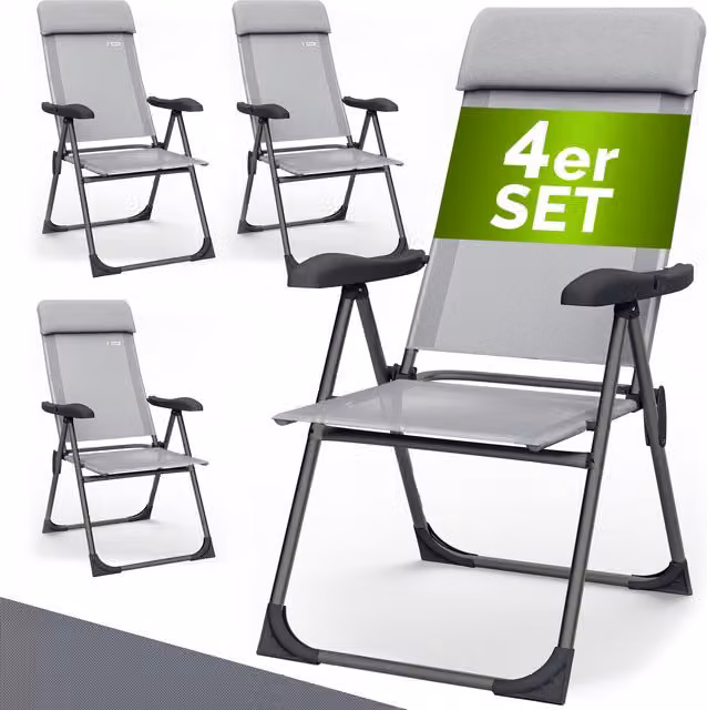 Set da 4 sedie da giardino pieghevoli Casaria in alluminio grigio con cuscini rimovibili e braccioli