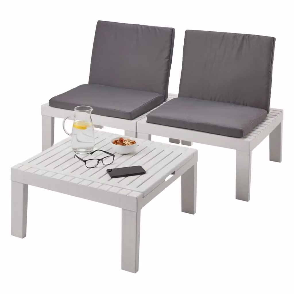 Set Salotto da Esterno Aixela DMORA Bianco con Divano a 2 Posti e Ottoman – 2