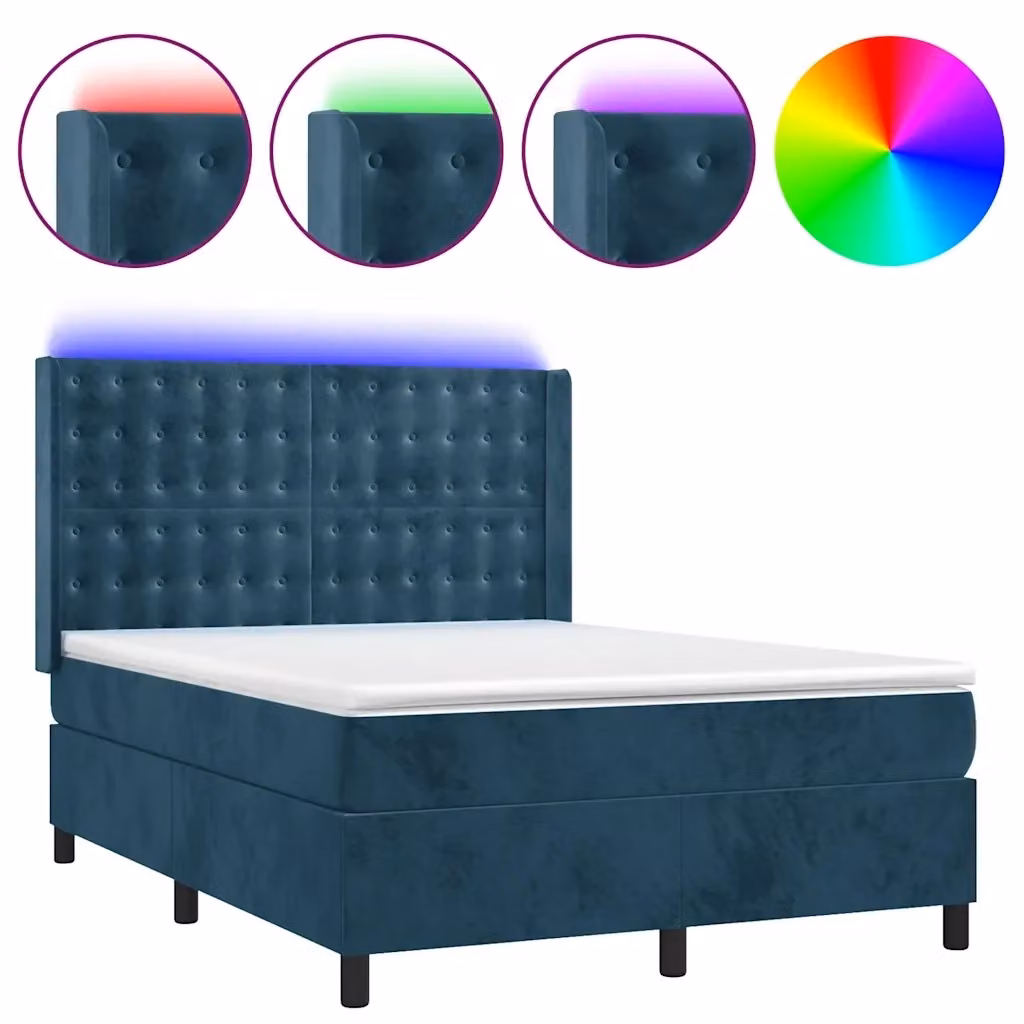 Letto Ibrido vidaXL con Materasso e Illuminazione LED Blu e Bianco, Struttura in Legno di Larice e Tessuto, L/P/H: 140 x 200 x 128 cm – 2