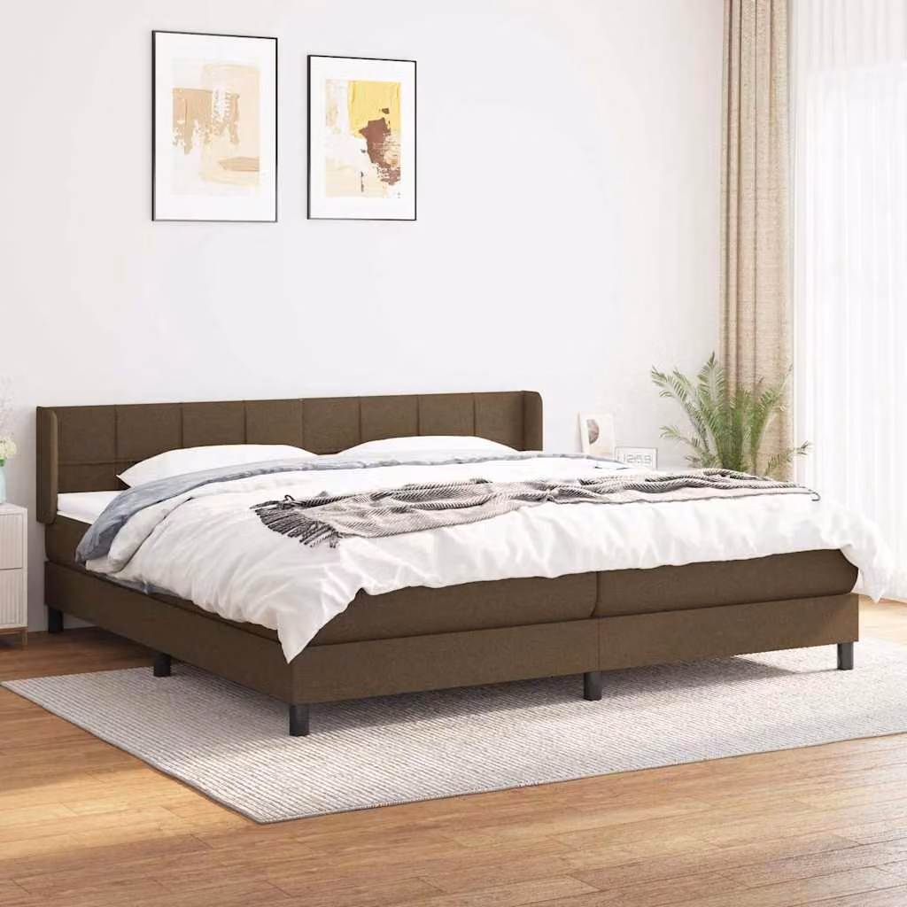 vidaXL Giroletto a Molle con Materasso Ibrido in Tessuto Marrone e Bianco L/P: 200 x 200 cm – 1