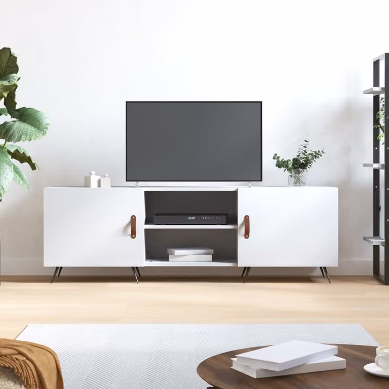 vidaXL Mobile Porta TV Moderno Bianco con Ruote in Legno e Metallo L: 150 cm, P: 30 cm, H: 50 cm