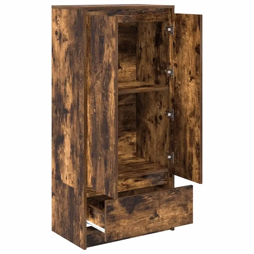 Mobile contenitore moderno multifunzionale in legno composito effetto rovere affumicato marrone L: 55,5 cm, P: 34 cm, H: 119,5 cm – 2