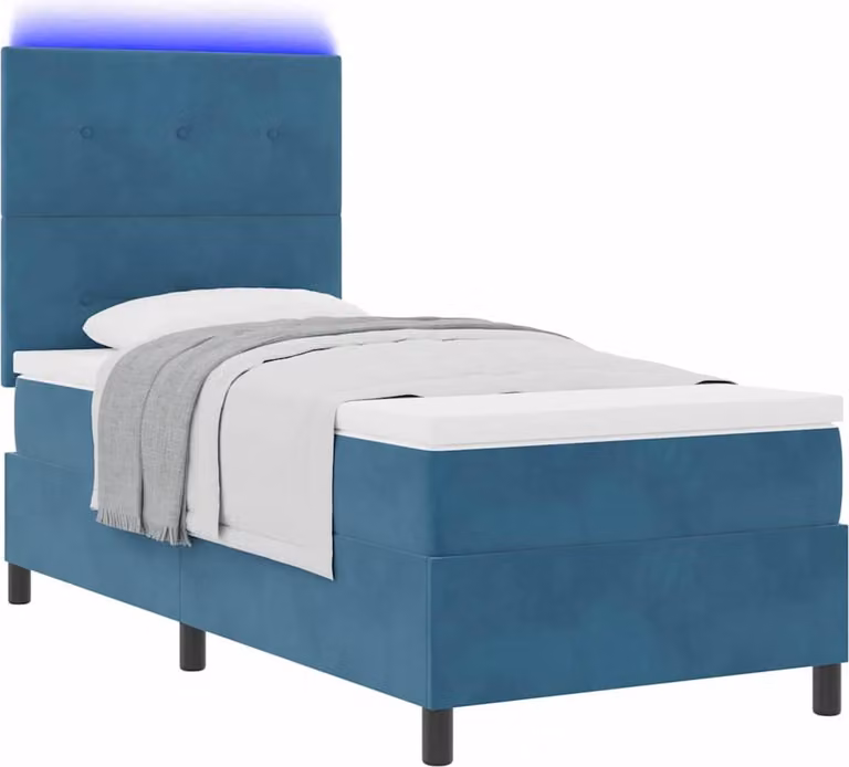 Letto a Sorgente LED con testiera Blu Scuro 80 x 200 cm Velluto