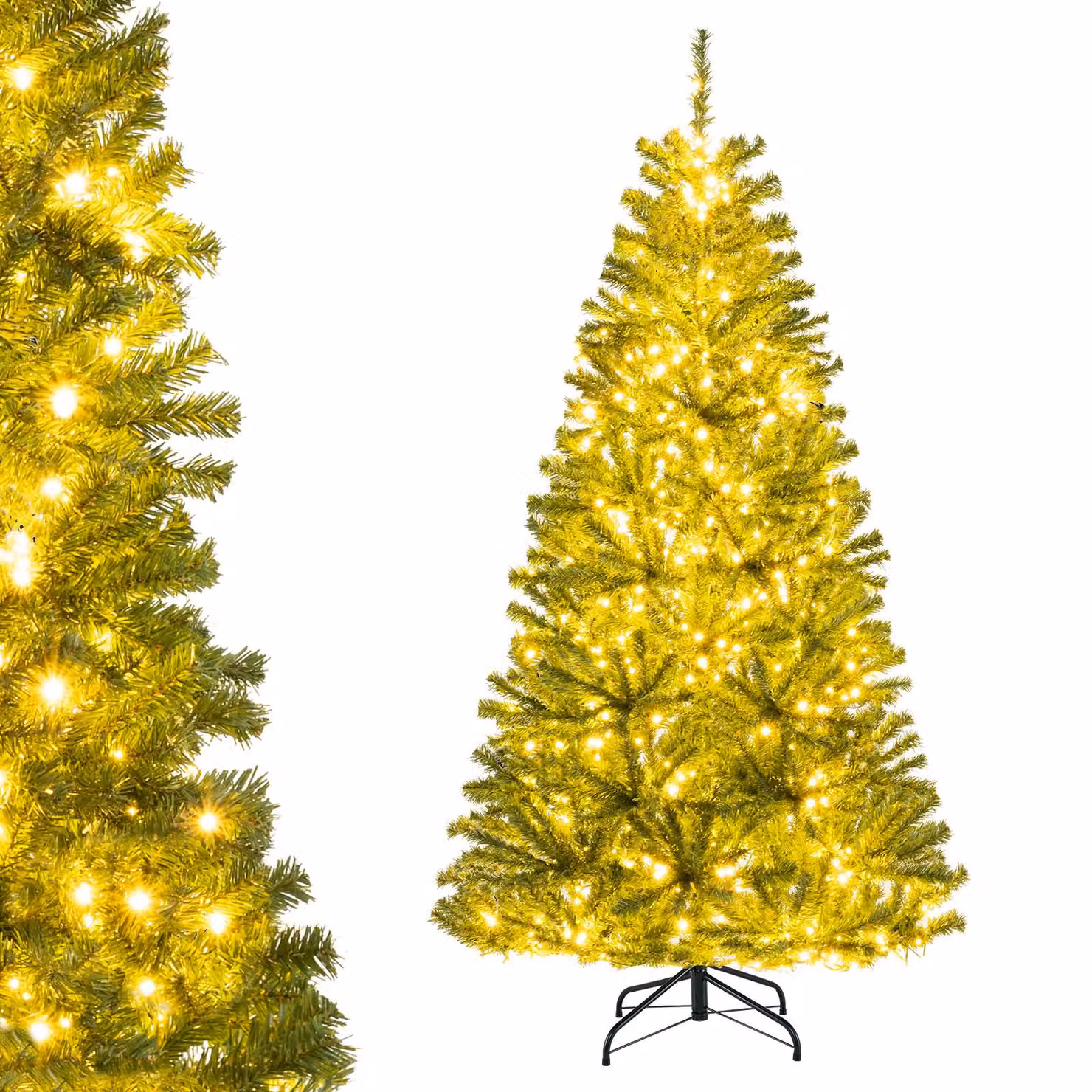 COSTWAY Albero di Natale artificiale da 180 cm con 700 LED bianchi caldi, telecomando, timer, modalità e luminosità regolabili, albero di Natale Albero di Natale
