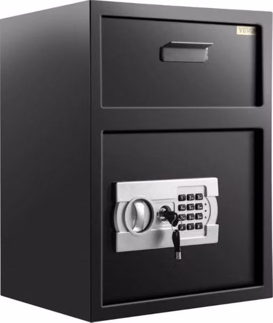 Safetta Cassetto Antincendio in Acciaio con Chiusura a Combinazione e 2 Chiavi, Nero, L/P/H: 30 x 36 x 45 cm