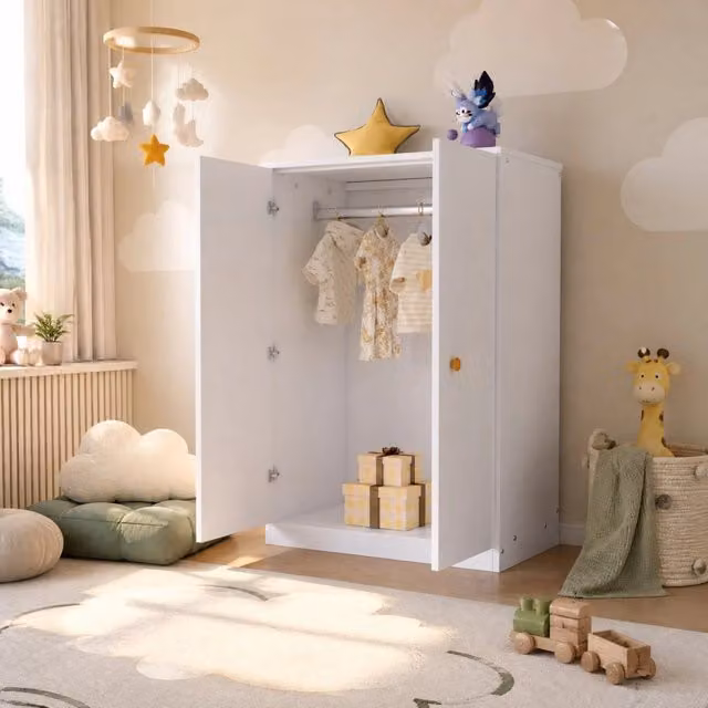 Armadio guardaroba a 2 ante con asta appendiabiti 80x50x120 cm in MDF bianco