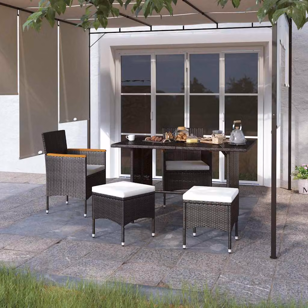 Set di sedie e sgabelli da giardino vidaXL in polyrattan nero con cuscini in tessuto e braccioli – 1